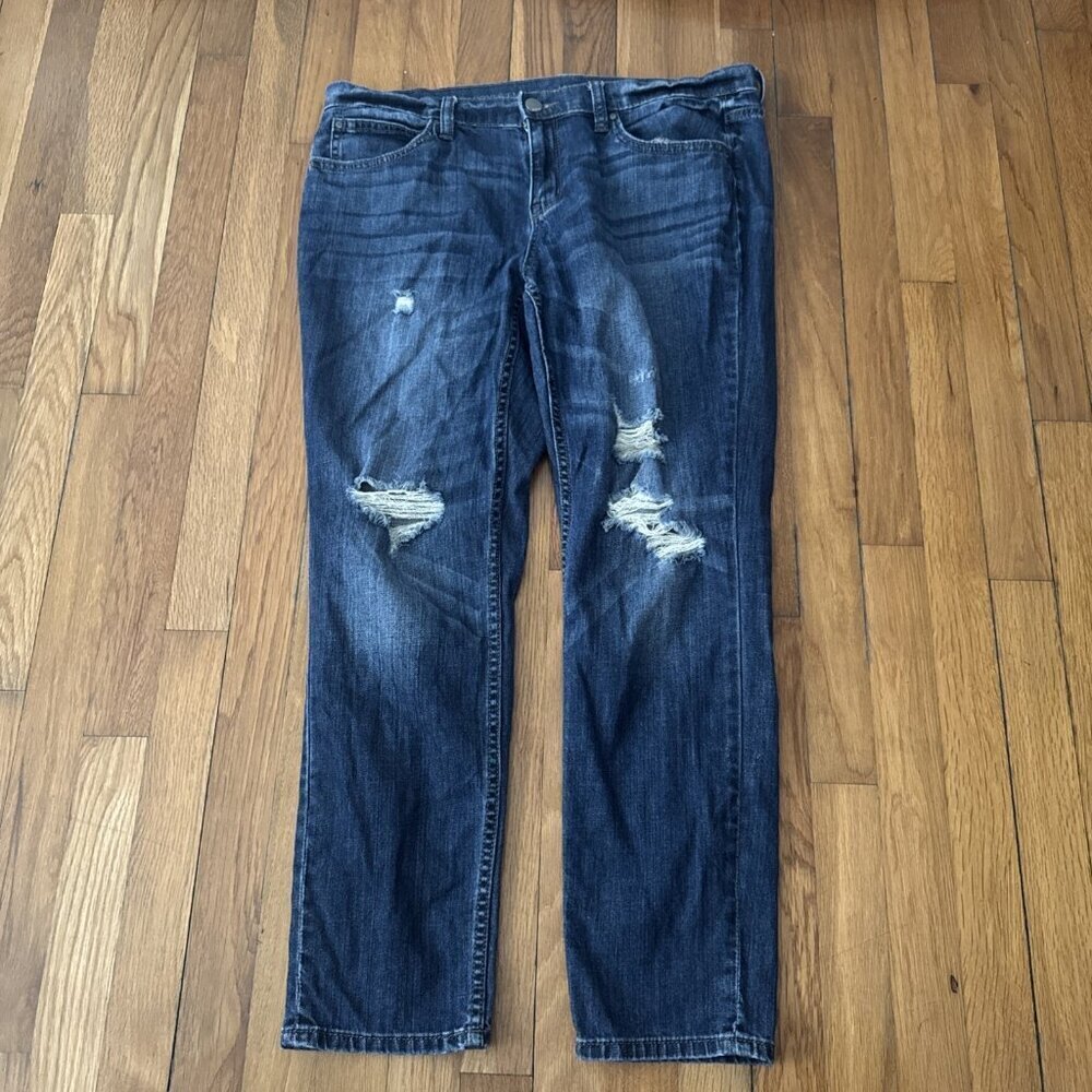 A.N.A Crop Jeans Skinny Boyfriend Women's Blue Cotton Denim Distressed Size31/12